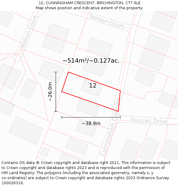 12, CUNNINGHAM CRESCENT, BIRCHINGTON, CT7 9LE: Plot and title map