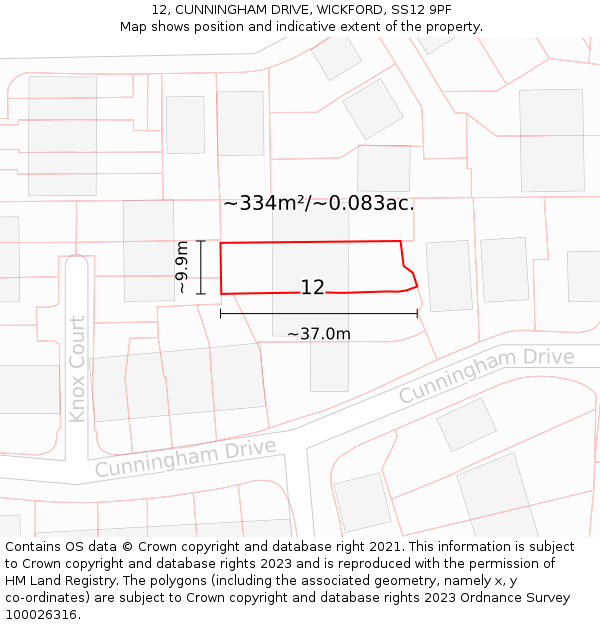 12, CUNNINGHAM DRIVE, WICKFORD, SS12 9PF: Plot and title map