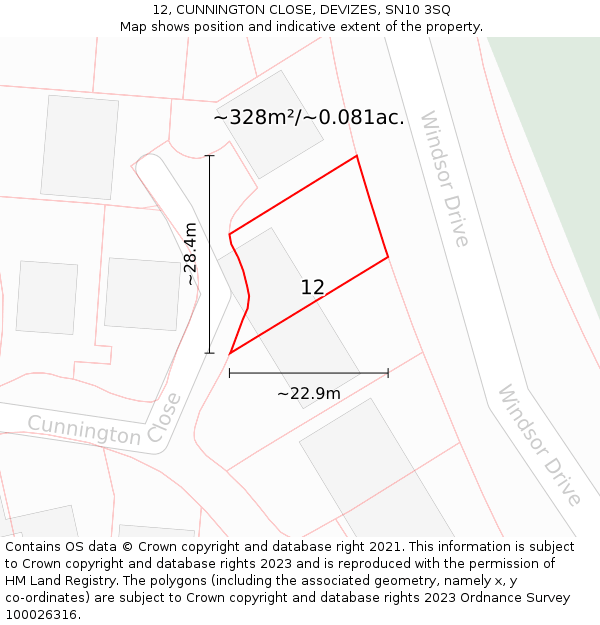 12, CUNNINGTON CLOSE, DEVIZES, SN10 3SQ: Plot and title map