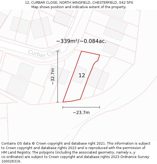 12, CURBAR CLOSE, NORTH WINGFIELD, CHESTERFIELD, S42 5PS: Plot and title map