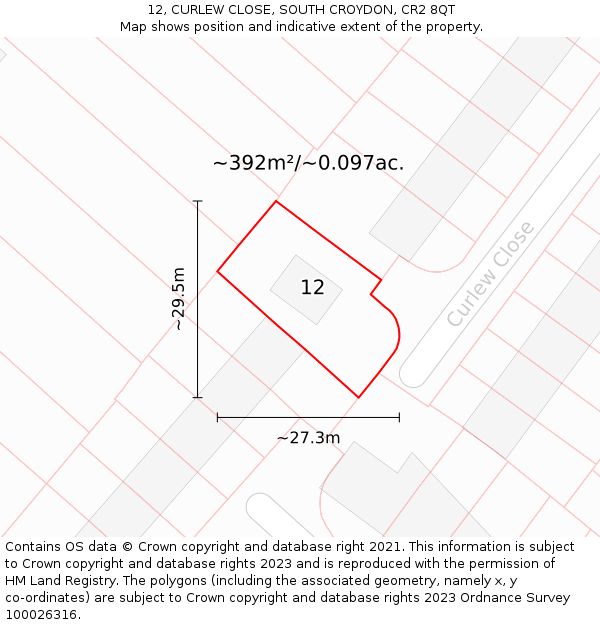12, CURLEW CLOSE, SOUTH CROYDON, CR2 8QT: Plot and title map