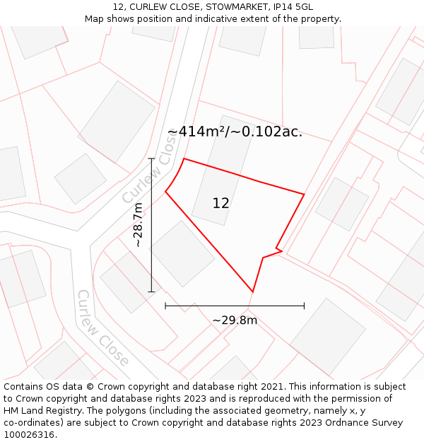 12, CURLEW CLOSE, STOWMARKET, IP14 5GL: Plot and title map