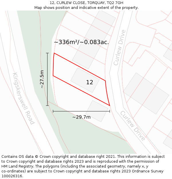 12, CURLEW CLOSE, TORQUAY, TQ2 7GH: Plot and title map