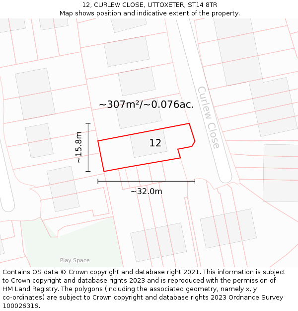 12, CURLEW CLOSE, UTTOXETER, ST14 8TR: Plot and title map