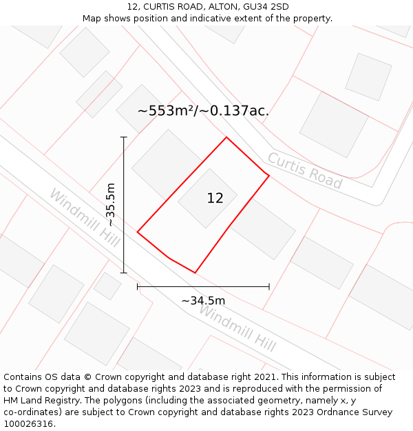 12, CURTIS ROAD, ALTON, GU34 2SD: Plot and title map