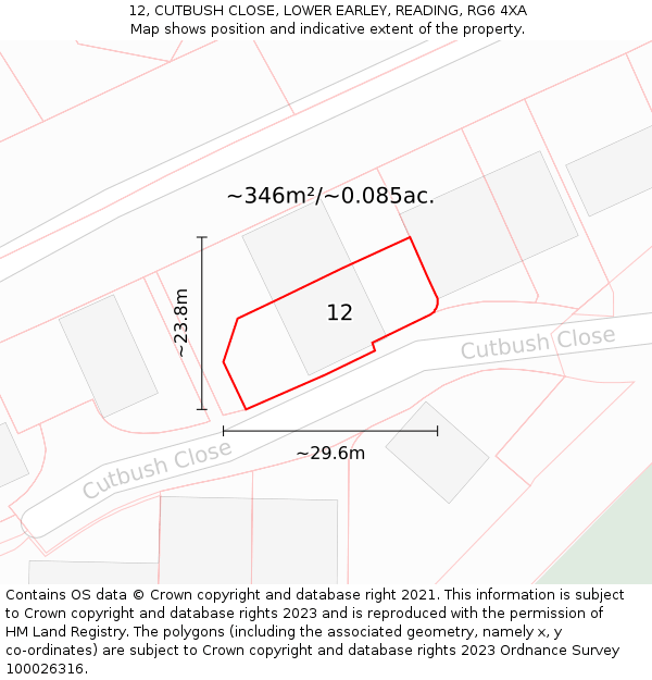 12, CUTBUSH CLOSE, LOWER EARLEY, READING, RG6 4XA: Plot and title map