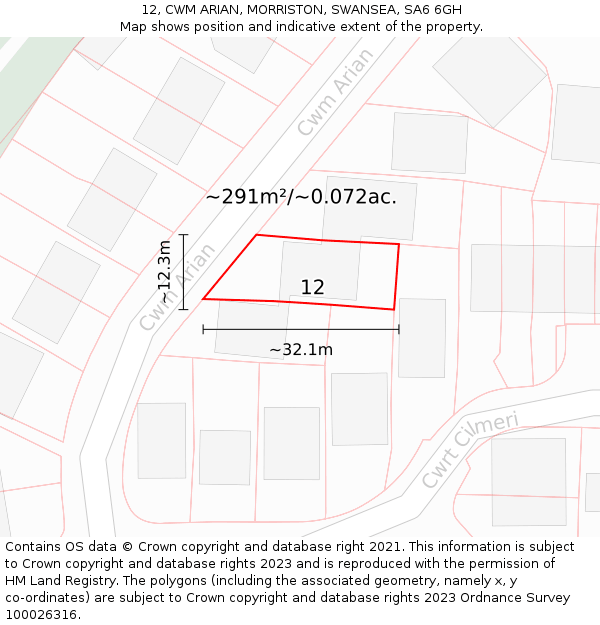 12, CWM ARIAN, MORRISTON, SWANSEA, SA6 6GH: Plot and title map