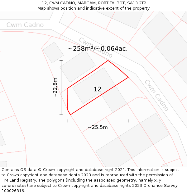 12, CWM CADNO, MARGAM, PORT TALBOT, SA13 2TP: Plot and title map