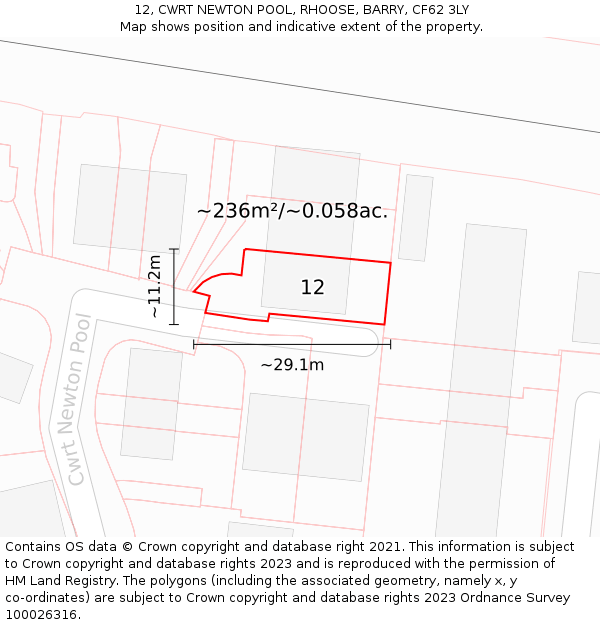 12, CWRT NEWTON POOL, RHOOSE, BARRY, CF62 3LY: Plot and title map