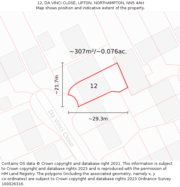 12, DA VINCI CLOSE, UPTON, NORTHAMPTON, NN5 4AH: Plot and title map
