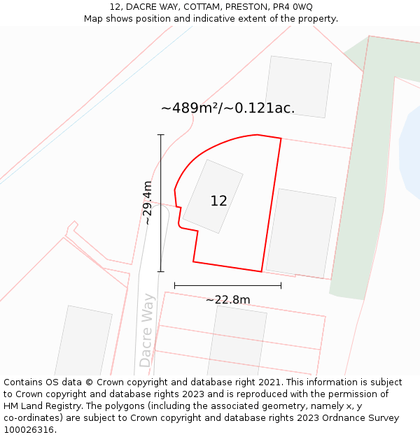 12, DACRE WAY, COTTAM, PRESTON, PR4 0WQ: Plot and title map