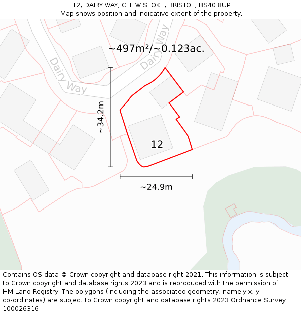 12, DAIRY WAY, CHEW STOKE, BRISTOL, BS40 8UP: Plot and title map