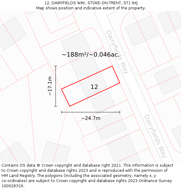 12, DAIRYFIELDS WAY, STOKE-ON-TRENT, ST1 6XJ: Plot and title map