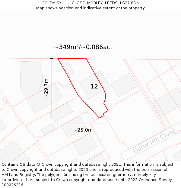 12, DAISY HILL CLOSE, MORLEY, LEEDS, LS27 8DN: Plot and title map