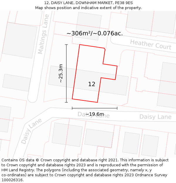 12, DAISY LANE, DOWNHAM MARKET, PE38 9ES: Plot and title map