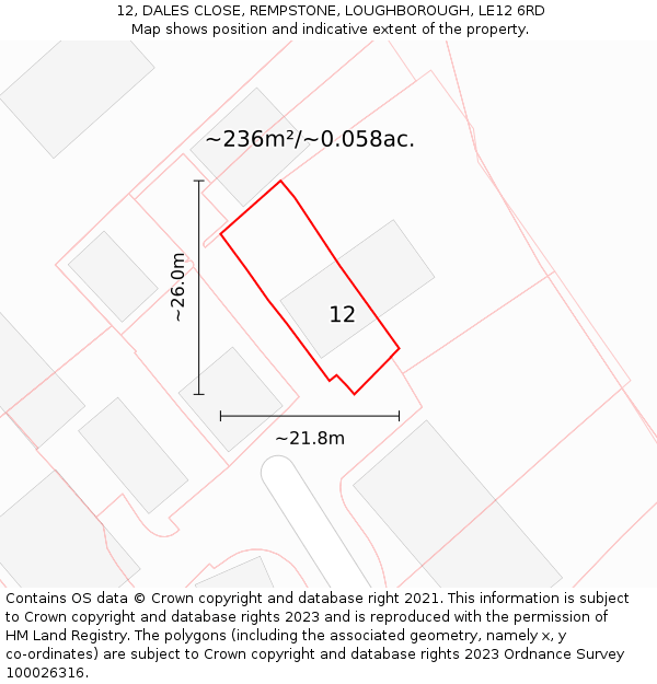 12, DALES CLOSE, REMPSTONE, LOUGHBOROUGH, LE12 6RD: Plot and title map