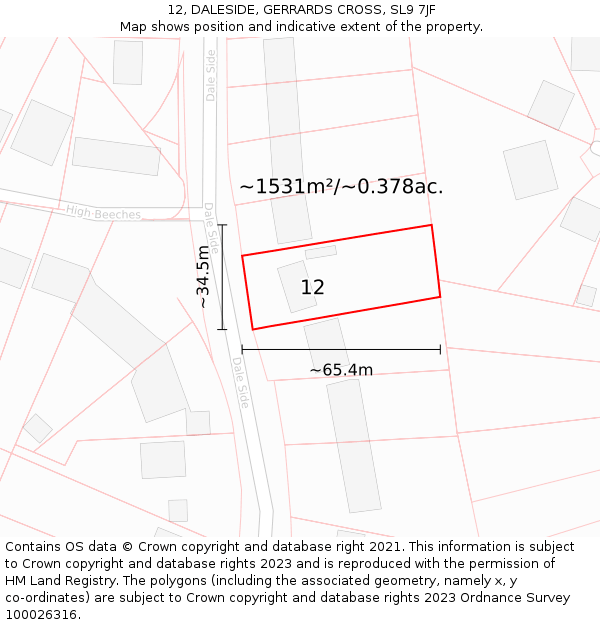 12, DALESIDE, GERRARDS CROSS, SL9 7JF: Plot and title map