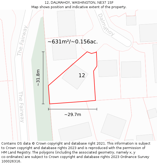 12, DALMAHOY, WASHINGTON, NE37 1SF: Plot and title map