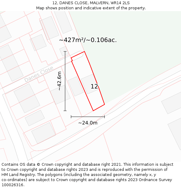 12, DANES CLOSE, MALVERN, WR14 2LS: Plot and title map