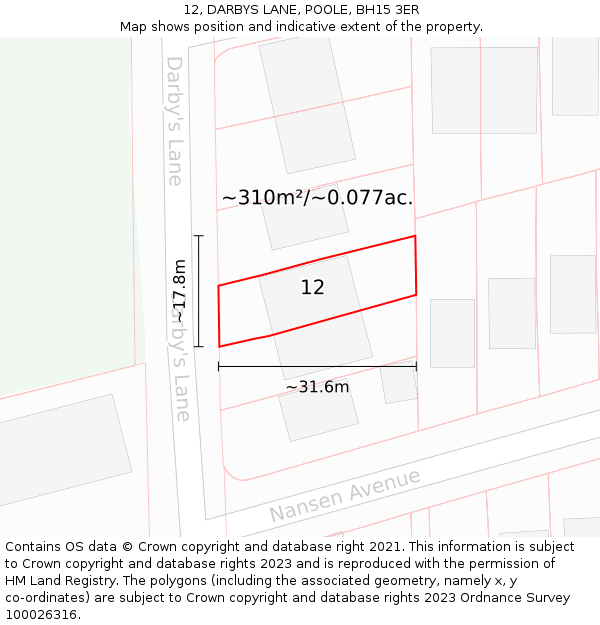 12, DARBYS LANE, POOLE, BH15 3ER: Plot and title map