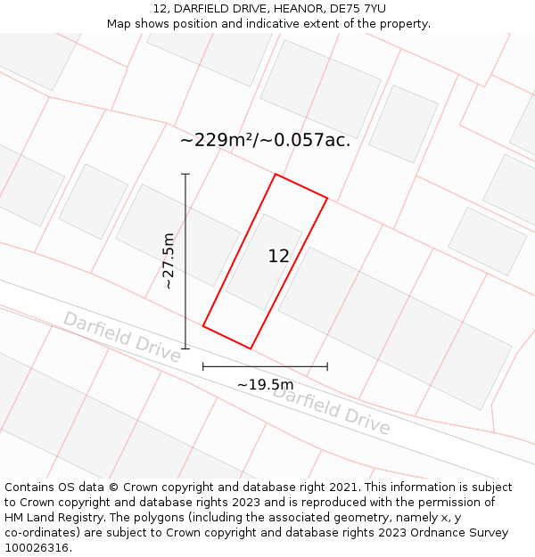 12, DARFIELD DRIVE, HEANOR, DE75 7YU: Plot and title map