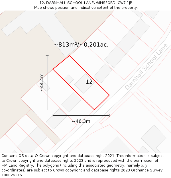 12, DARNHALL SCHOOL LANE, WINSFORD, CW7 1JR: Plot and title map