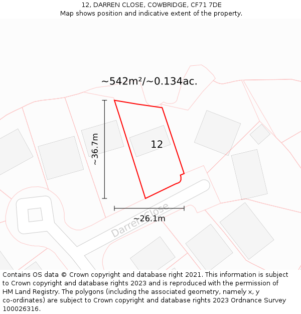 12, DARREN CLOSE, COWBRIDGE, CF71 7DE: Plot and title map