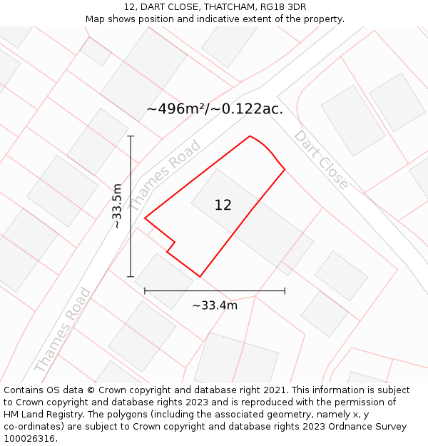 12, DART CLOSE, THATCHAM, RG18 3DR: Plot and title map