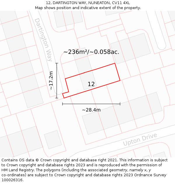 12, DARTINGTON WAY, NUNEATON, CV11 4XL: Plot and title map
