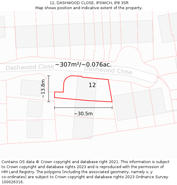 12, DASHWOOD CLOSE, IPSWICH, IP8 3SR: Plot and title map