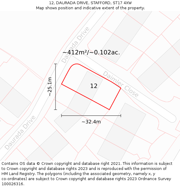 12, DAURADA DRIVE, STAFFORD, ST17 4XW: Plot and title map