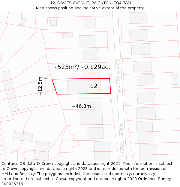 12, DAVIES AVENUE, PAIGNTON, TQ4 7AN: Plot and title map
