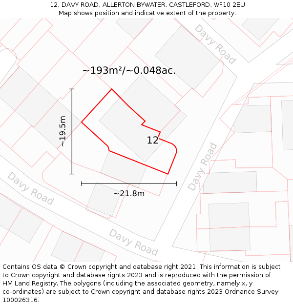 12, DAVY ROAD, ALLERTON BYWATER, CASTLEFORD, WF10 2EU: Plot and title map