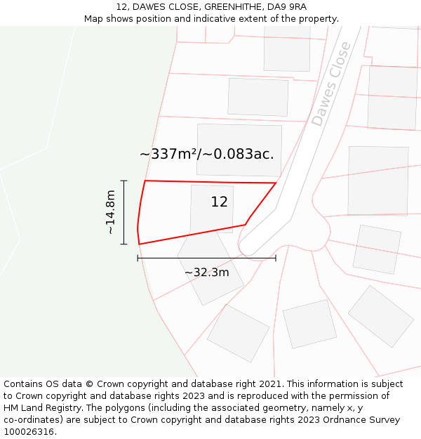 12, DAWES CLOSE, GREENHITHE, DA9 9RA: Plot and title map