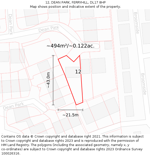 12, DEAN PARK, FERRYHILL, DL17 8HP: Plot and title map
