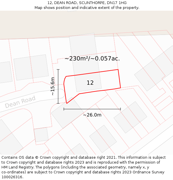 12, DEAN ROAD, SCUNTHORPE, DN17 1HG: Plot and title map