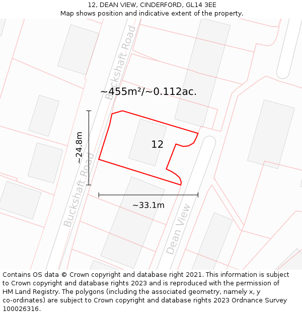 12, DEAN VIEW, CINDERFORD, GL14 3EE: Plot and title map