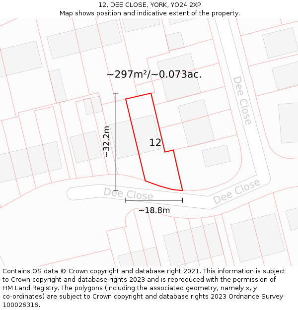 12, DEE CLOSE, YORK, YO24 2XP: Plot and title map