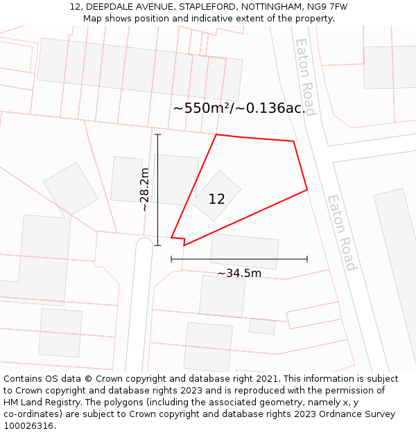 12, DEEPDALE AVENUE, STAPLEFORD, NOTTINGHAM, NG9 7FW: Plot and title map