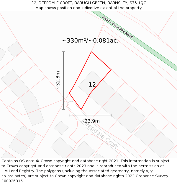 12, DEEPDALE CROFT, BARUGH GREEN, BARNSLEY, S75 1QG: Plot and title map