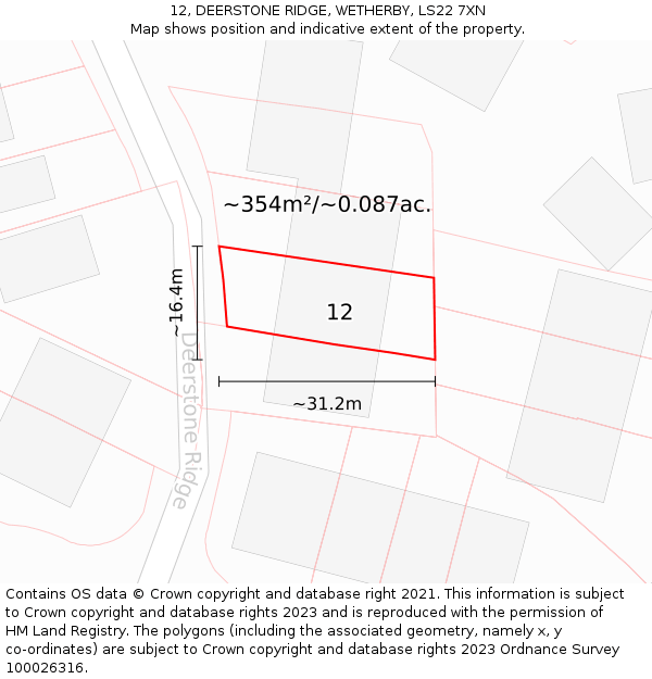 12, DEERSTONE RIDGE, WETHERBY, LS22 7XN: Plot and title map