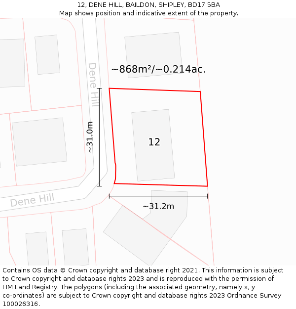 12, DENE HILL, BAILDON, SHIPLEY, BD17 5BA: Plot and title map