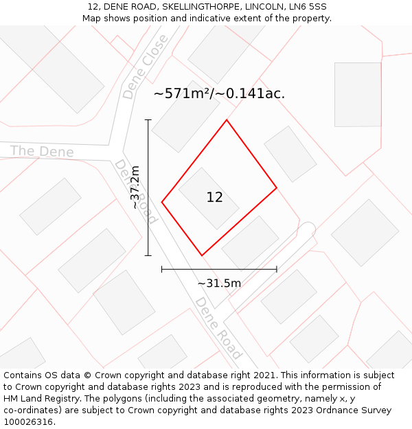 12, DENE ROAD, SKELLINGTHORPE, LINCOLN, LN6 5SS: Plot and title map