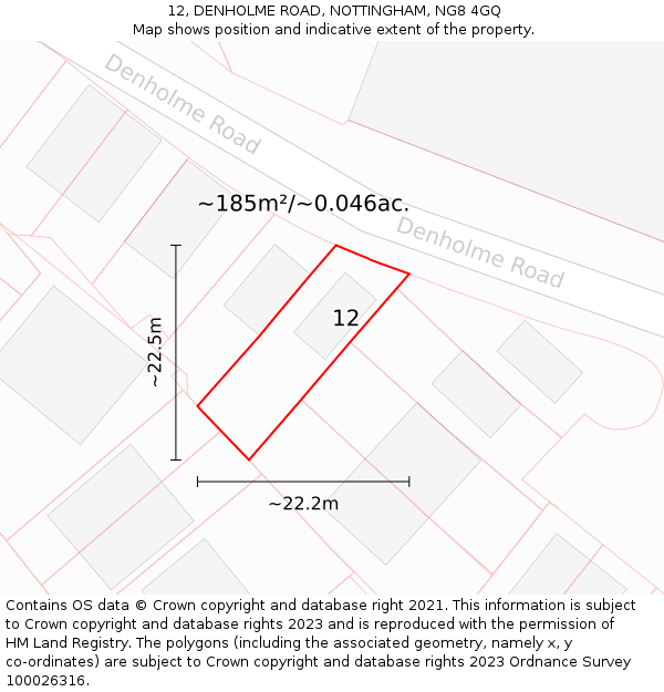 12, DENHOLME ROAD, NOTTINGHAM, NG8 4GQ: Plot and title map