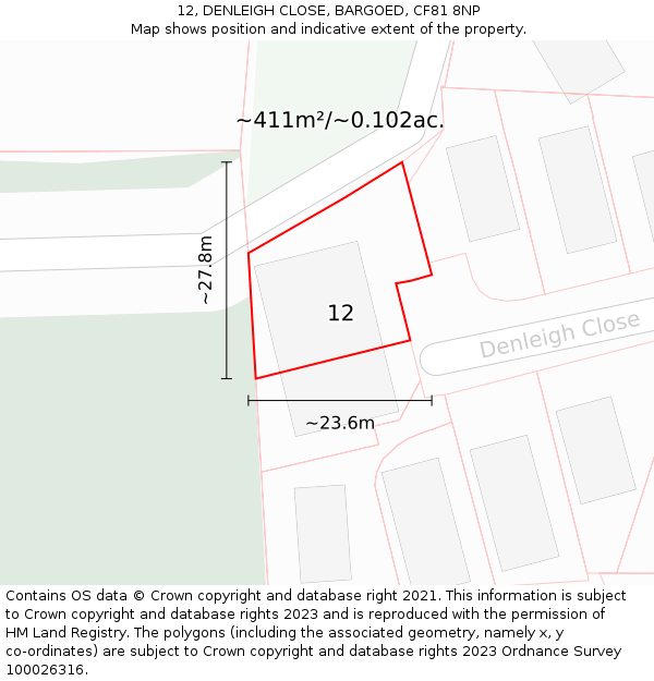 12, DENLEIGH CLOSE, BARGOED, CF81 8NP: Plot and title map