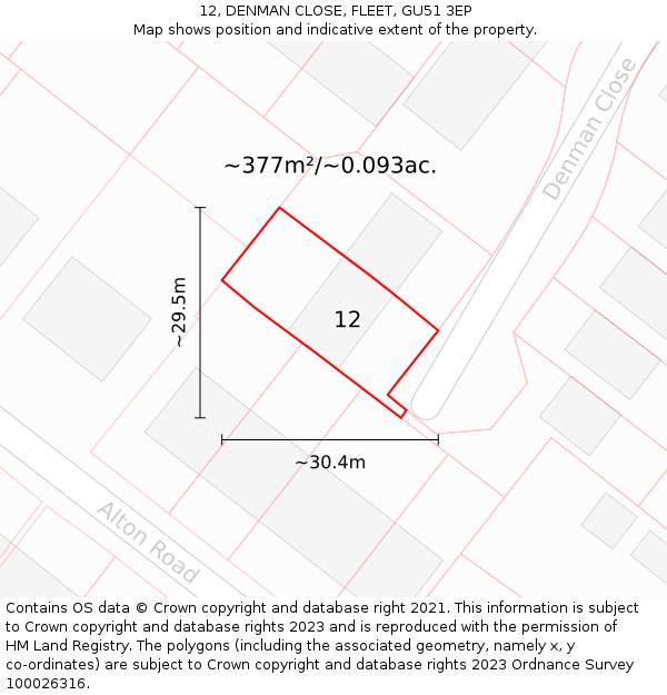 12, DENMAN CLOSE, FLEET, GU51 3EP: Plot and title map