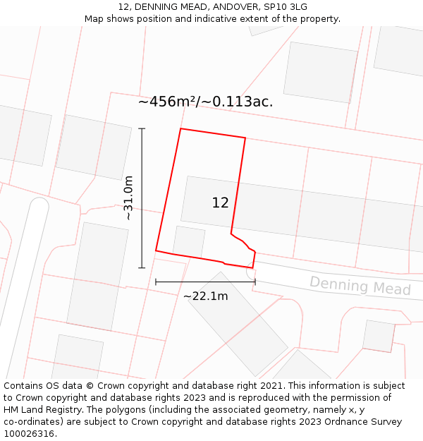 12, DENNING MEAD, ANDOVER, SP10 3LG: Plot and title map