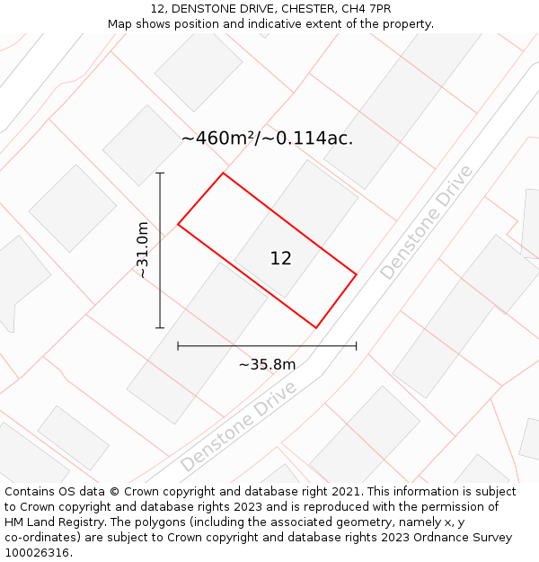 12, DENSTONE DRIVE, CHESTER, CH4 7PR: Plot and title map