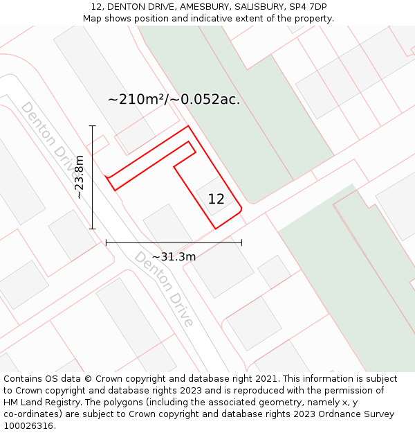 12, DENTON DRIVE, AMESBURY, SALISBURY, SP4 7DP: Plot and title map