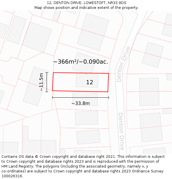 12, DENTON DRIVE, LOWESTOFT, NR33 9DS: Plot and title map